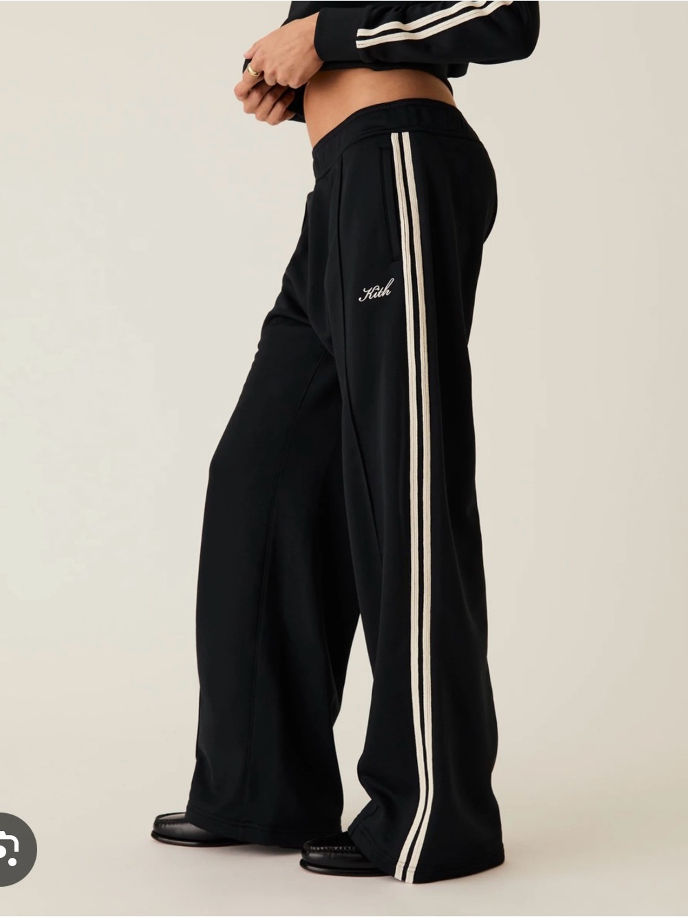 Kith Women’s Black Sweatpants & Zip Top with Cream Stripes - Picture 3 of 3